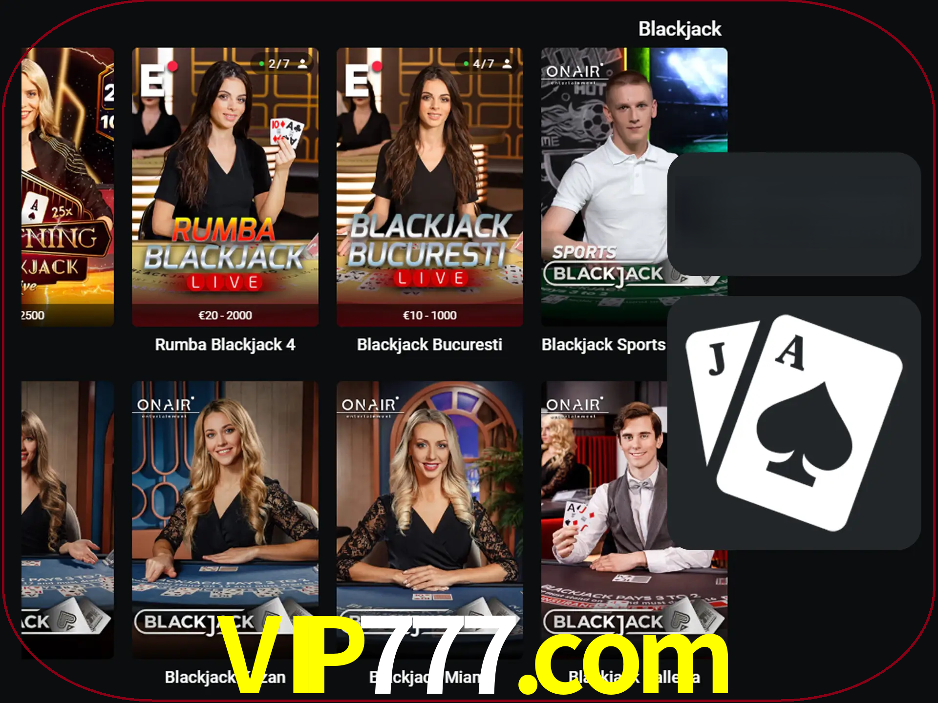 Escolha uma mesa completa de jogadores de blackjack.